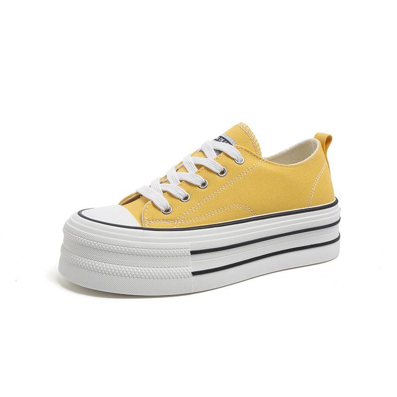 Canvas shoes women's spring and autumn new student round head lace-up breathable non-slip heightening thick-soled casual sports board shoes
