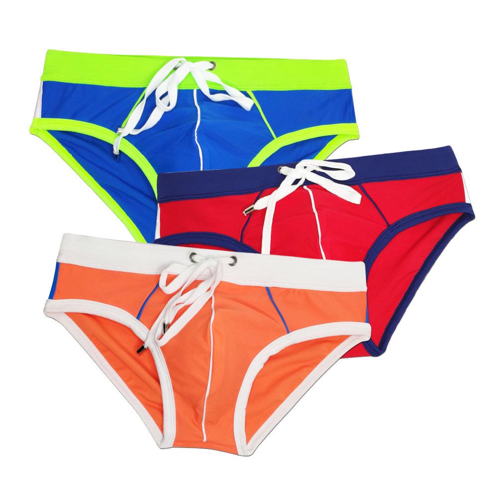 UXH Men's Color Block Fashion Thong Swimsuit with Comfortable Cup Pouch