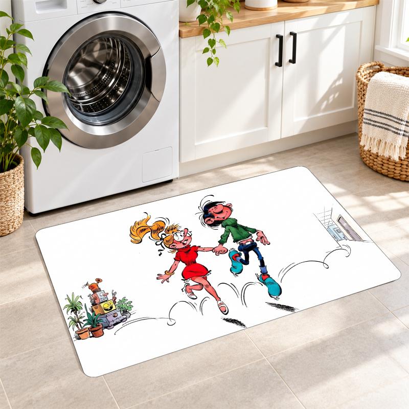 Flannel Kitchen Mat Gaston Lagaffe Soft Area Rug Non Slip Floor Carpet Home Decoration