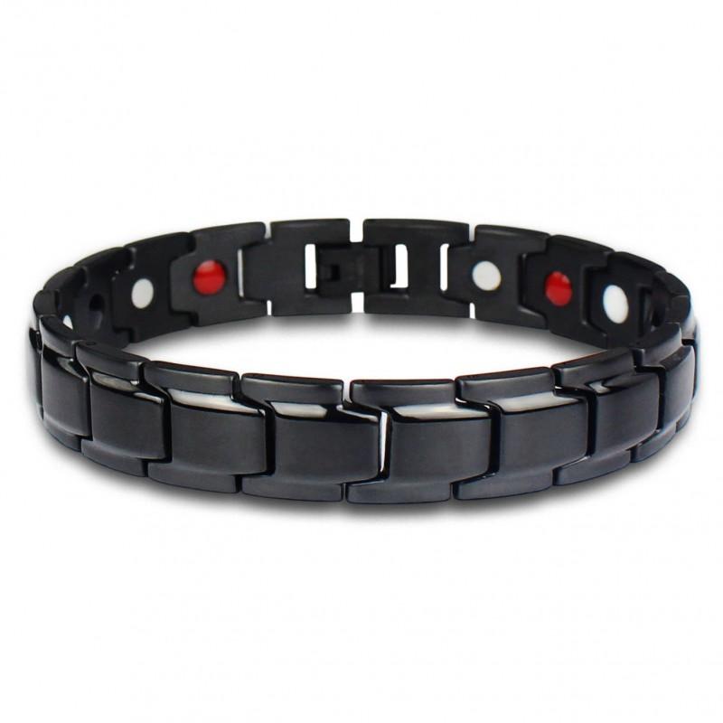 Mens Titanium Steel Geometric Bracelet With Magnetic Clasp Original Design Black Gold Tone FCM001