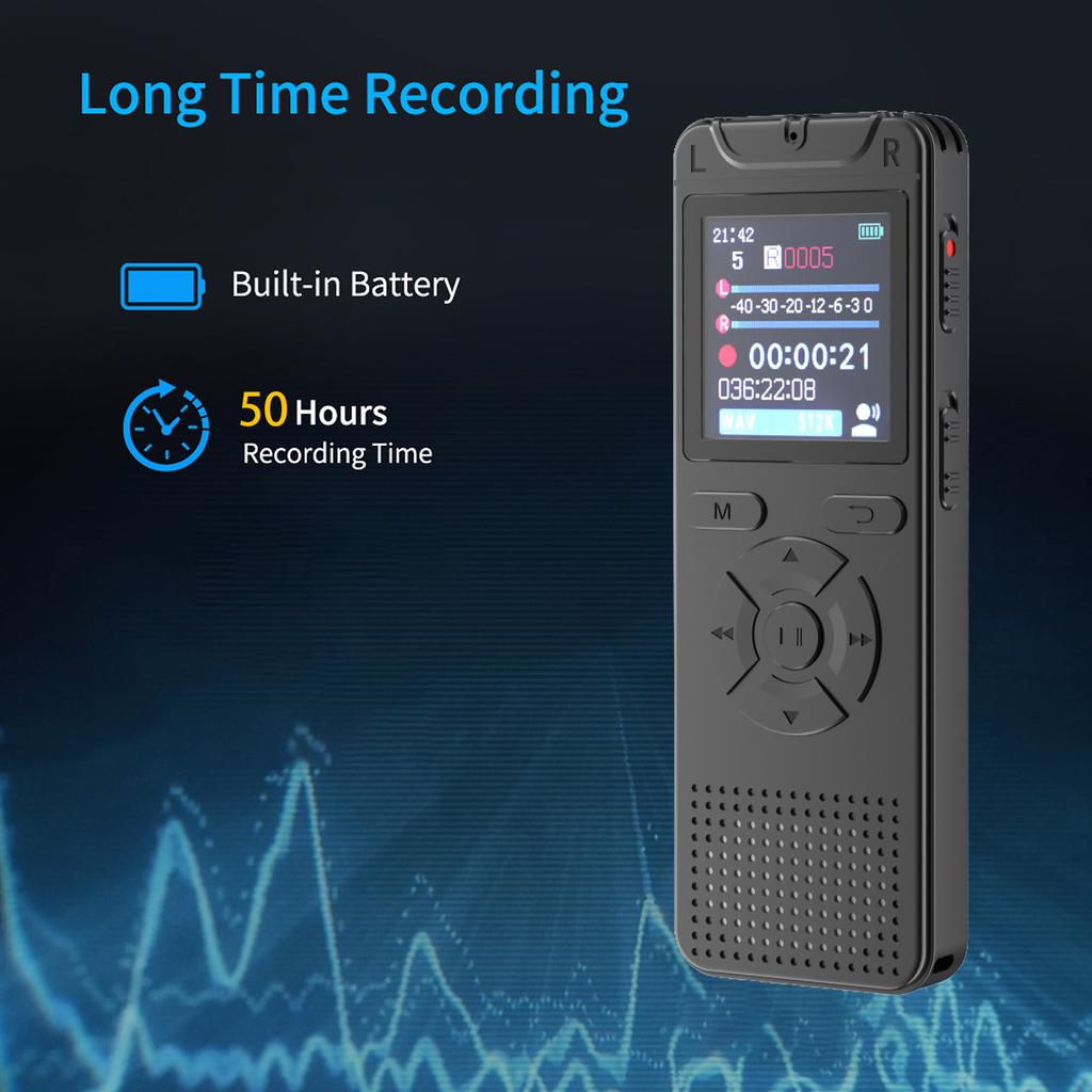 Portable Meeting Voice Recorder 50 Hours Recording Time 1.44  Screen Clear Sound for Students Journalists Professionals Meetings