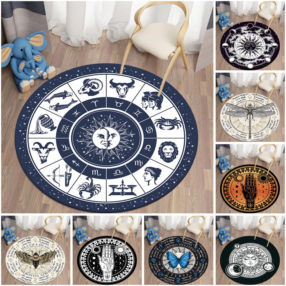 

Круглый ковер с загадочным принтом для гостиной, ретро, ​​детские напольные коврики для спальни, домашний декор, мягкий коврик, нескользящий коврик с символом Таро