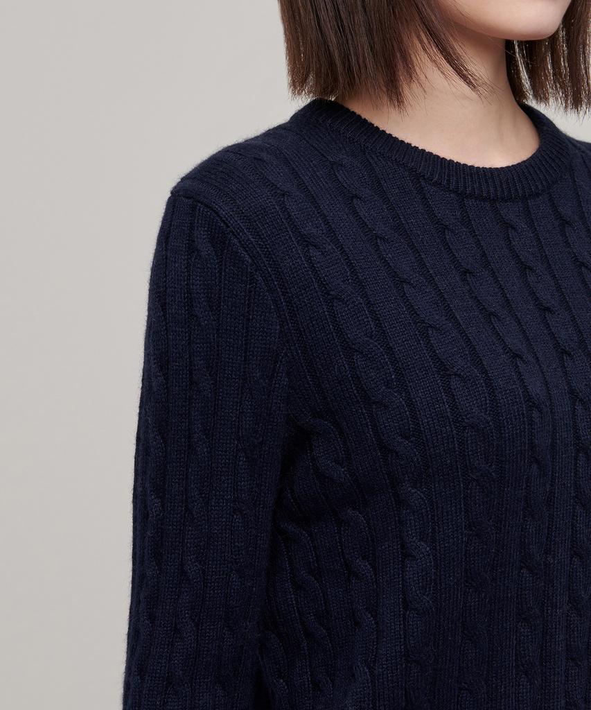 MUSINSA STANDARD WOMAN Women'S Angora Blend Cable Crew Neck Knit [Navy]