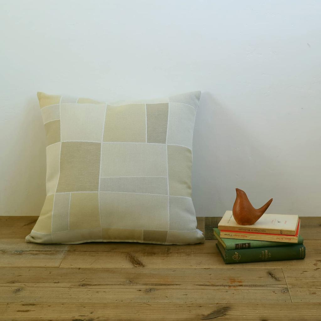 Quarter Report Jacquard Cushion Rural Block Zipper Closure In Cover, Beige, Approx. 45x45cm, Patchwork-Style Pattern, [Made Japan]