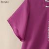 ZANZEA Women Stand Collar Casual 3/4 Sleeve Embroidery Print Loose Blouse