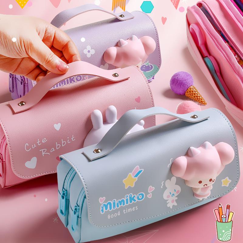 3D Kawaii Pencil Case Girls Decompression Pen Pouch Adorable Waterproof School Supplies Aesthetic Organizer Box Korean Stationery