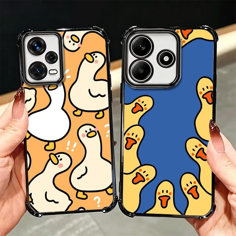 Cartoon Cute Duck Soft Phone Case For Xiaomi Redmi Note 14 15 Pro Plus 13 12 11S 11T 5G 10 9S 9 Plating Anti-Fall Fundas