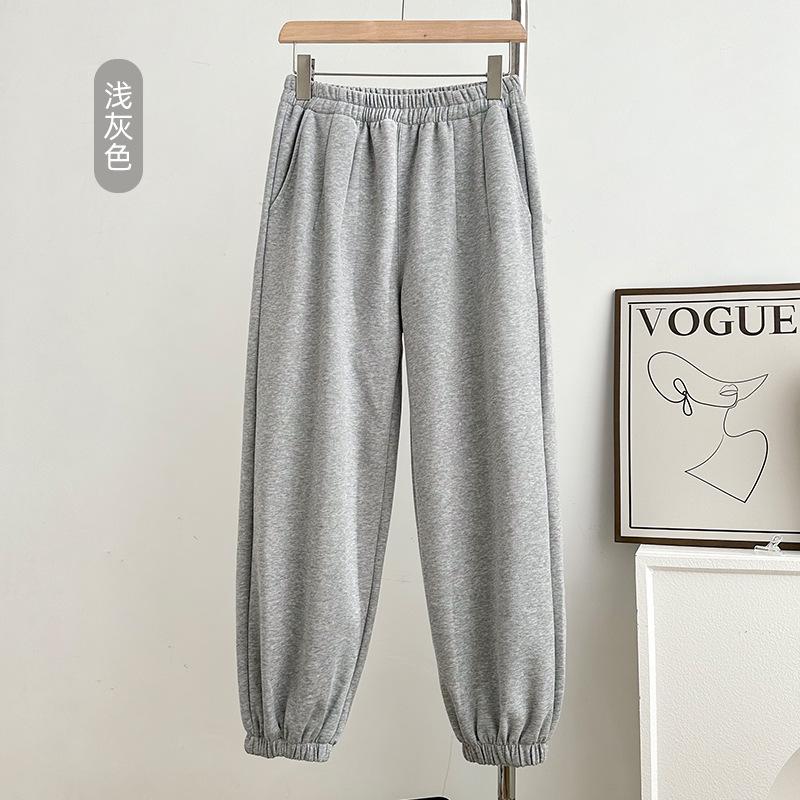 ! Autumn and winter embroidered sweatpants women's high-waisted loose casual pants tied feet couple wide-leg bloomers