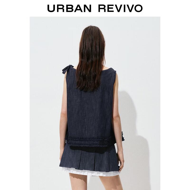 UR Women's Ruffle Trim Sleeveless Denim Shirt