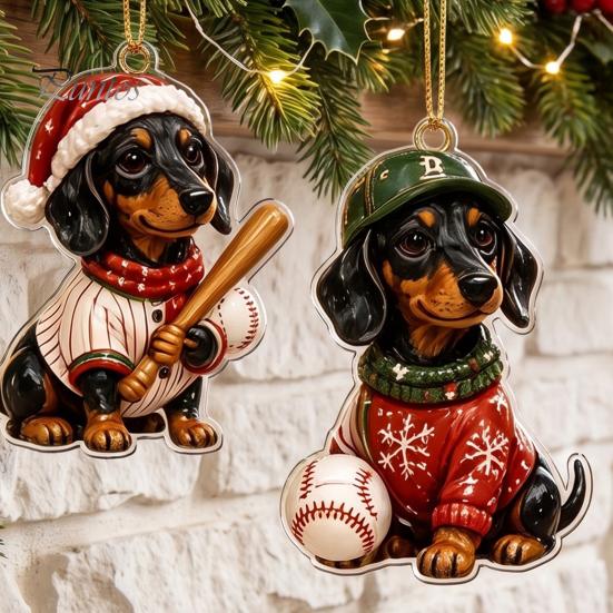 Personalized Holiday Scene Ornaments 2026 Dachshund Advent Calendar, 24 Days Acrylic Baseball Dog Figures Christmas Tree Decor for Owners Countdown