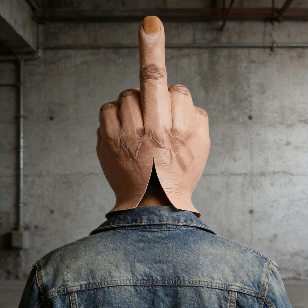 Popular Middle Finger Latex Mask, Funny Headgear, Customizable with Label, Quality Inspection Included