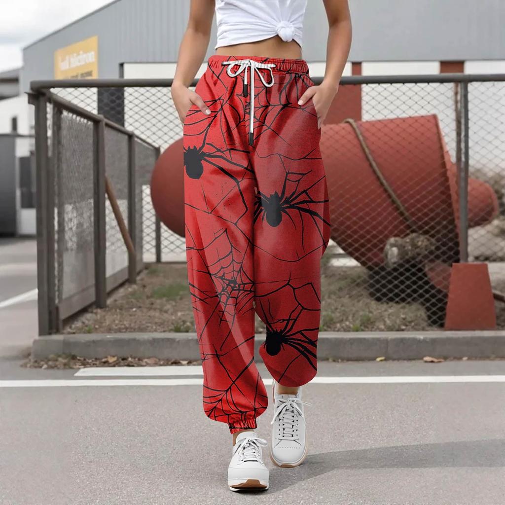 Damen Casual Fashion Halloween Printed Freizeithose Jogginghose Hose Kordelzug Elastische Taille Kordelzug Kordelzughose