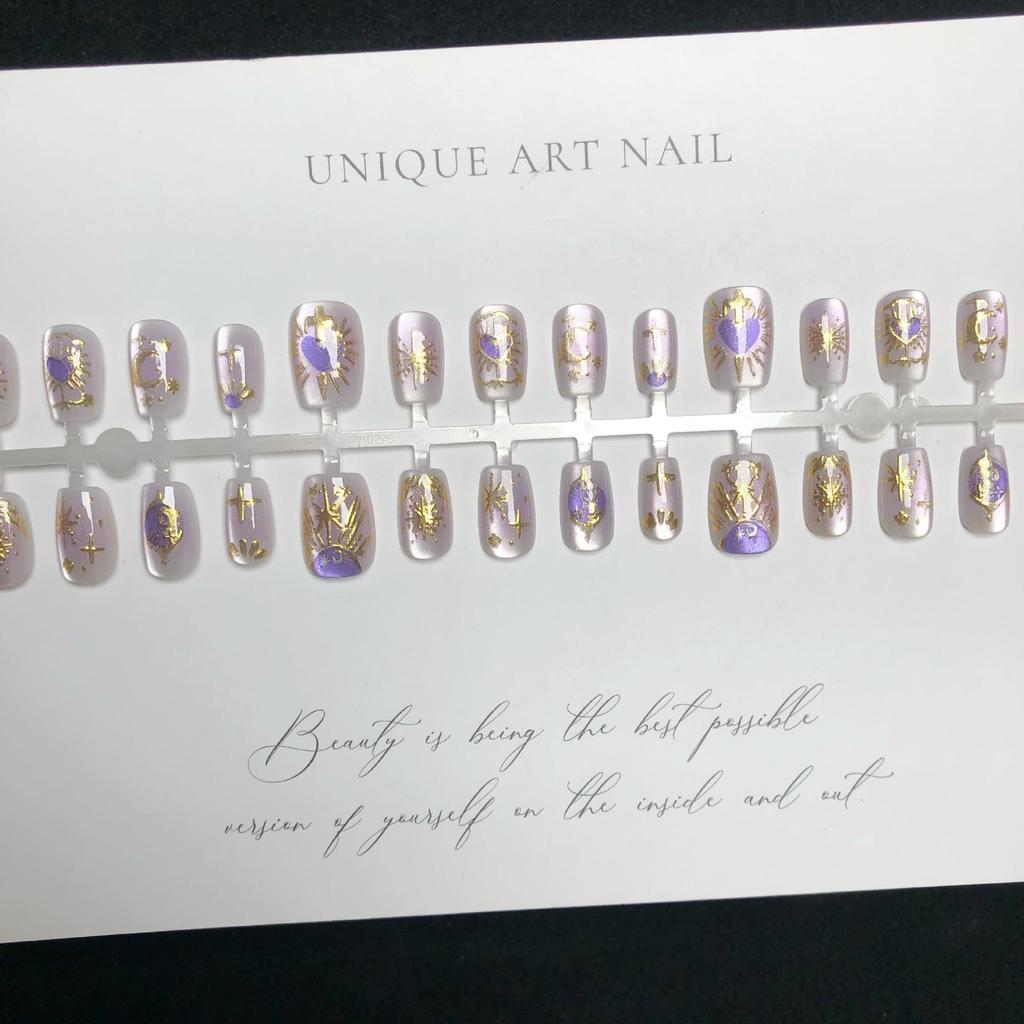 Star Moon Myth Purple Heart 3D Gilded Luxury Wearable Nail Art Patches, 30 Pieces