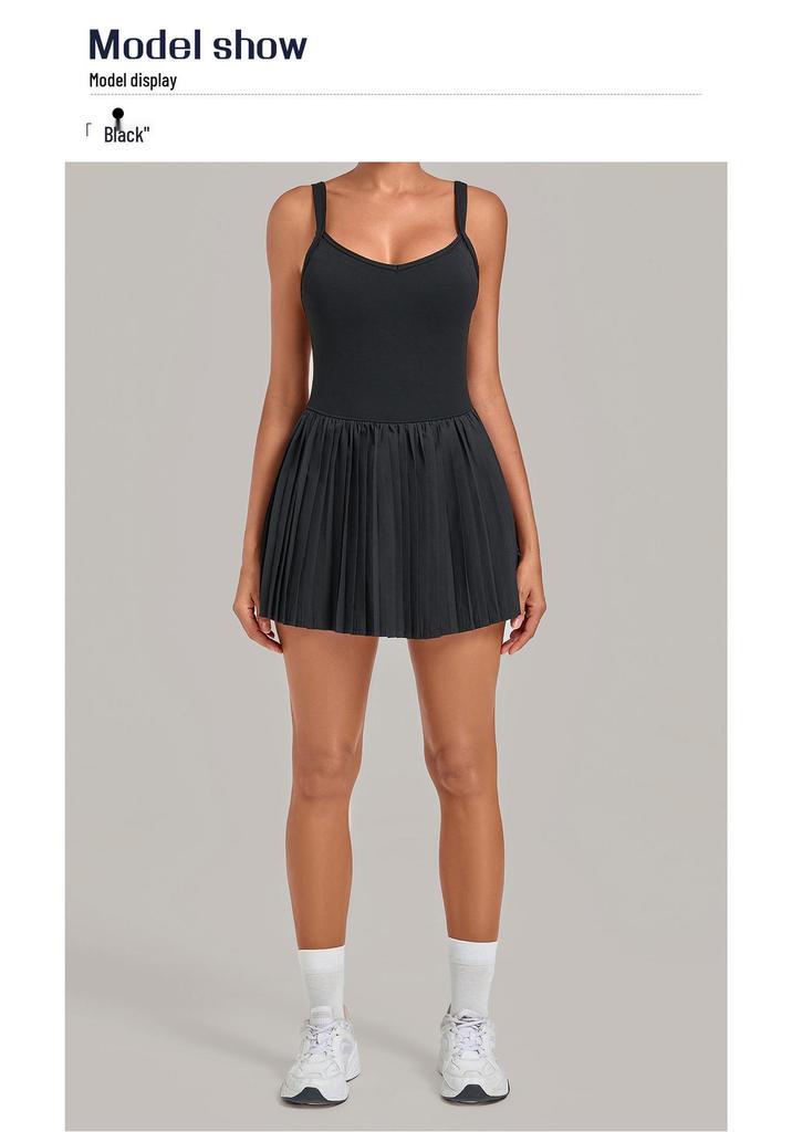 Women's Pleated Two-Piece Yoga Dress for Running, Sports, and Tennis - Anti-Exposure Skirt 3961