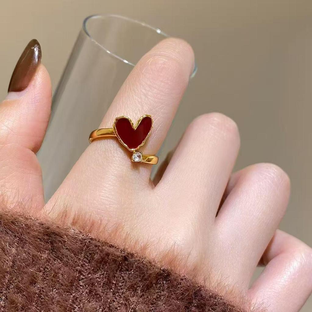 Ruby Heart Women's Open Ring - Fashionable, Versatile Niche Design