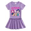 Girls' Cartoon Color Block Raglan Dress with Pleated Ruffle Skirt