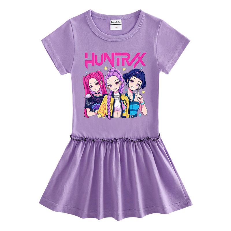 Girls' Cartoon Color Block Raglan Dress with Pleated Ruffle Skirt