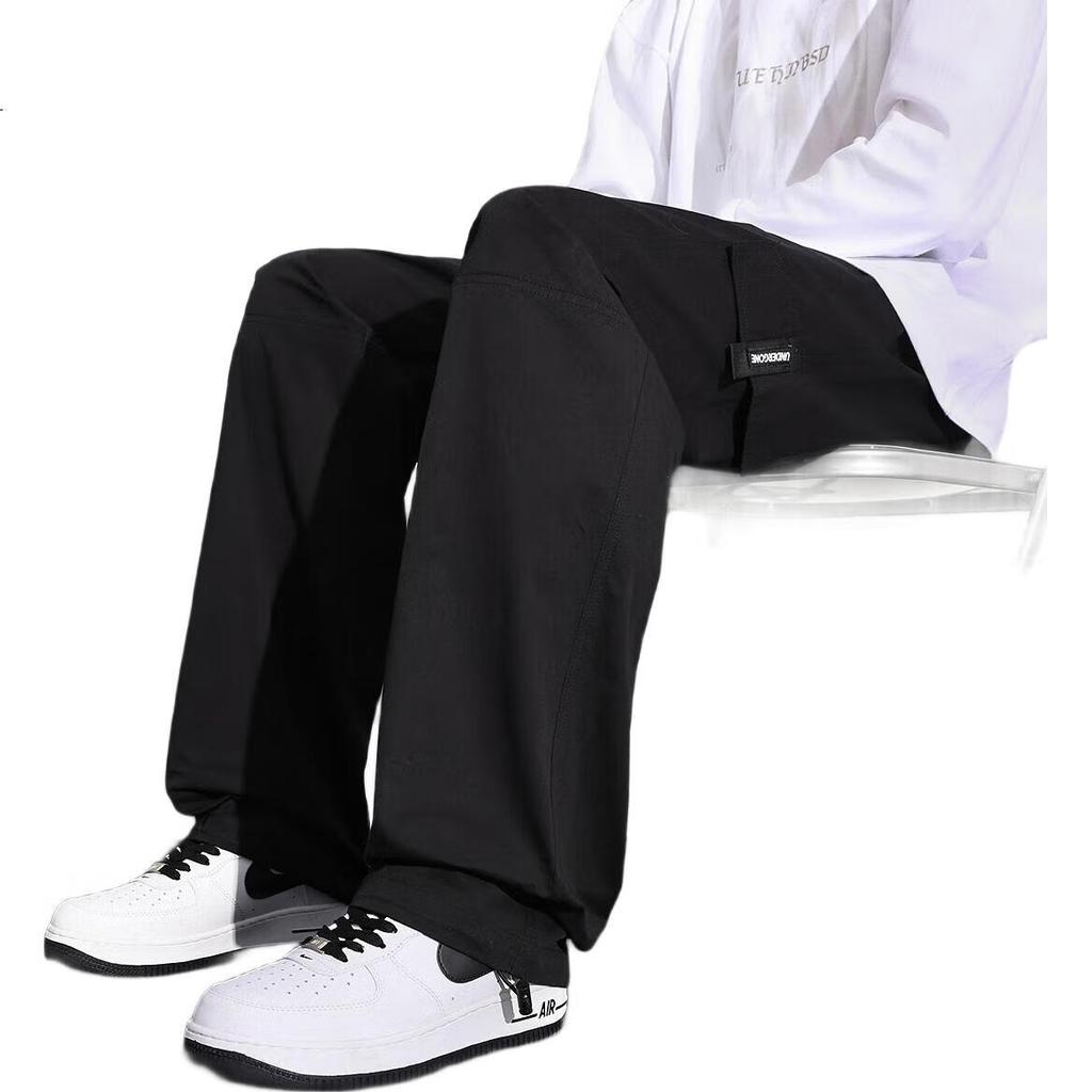 TonLion 2025 Spring Men's Workwear Loose Straight-Leg Casual Trousers, Black, M