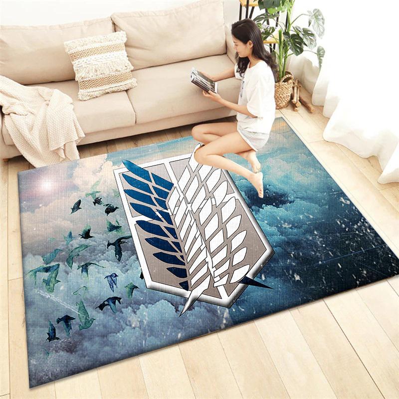 Alfombra Estampada Ataque a los Titanes Sala de Estar Decoración del Hogar Alfombrilla para Sofá Mesa Cojín Antideslizante para Silla Esterilla de Descanso Picnic Camping Ar