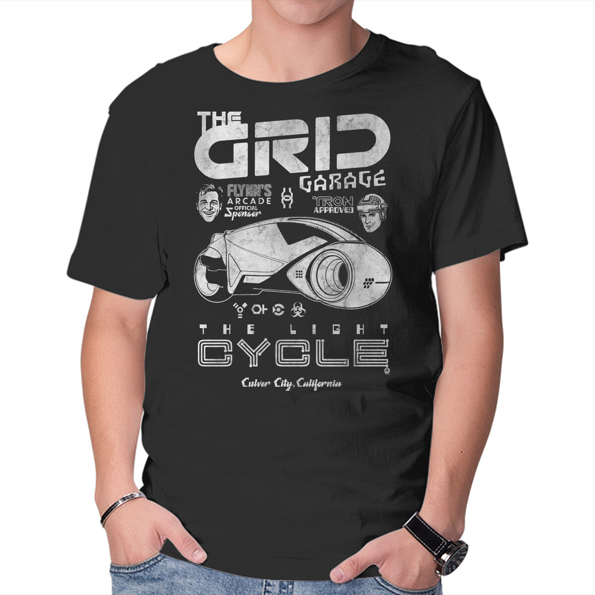 Unisex Crew Neck T-Shirt The Grid Garage Graphic Short Sleeve Casual Tee XS