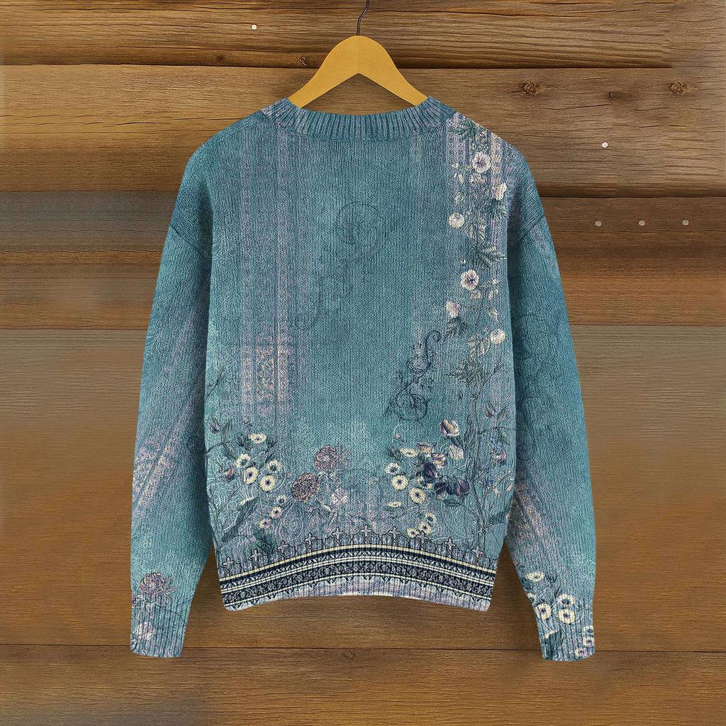 Women's Vintage Knit Button Retro Geometric Print Cardigan Jacket