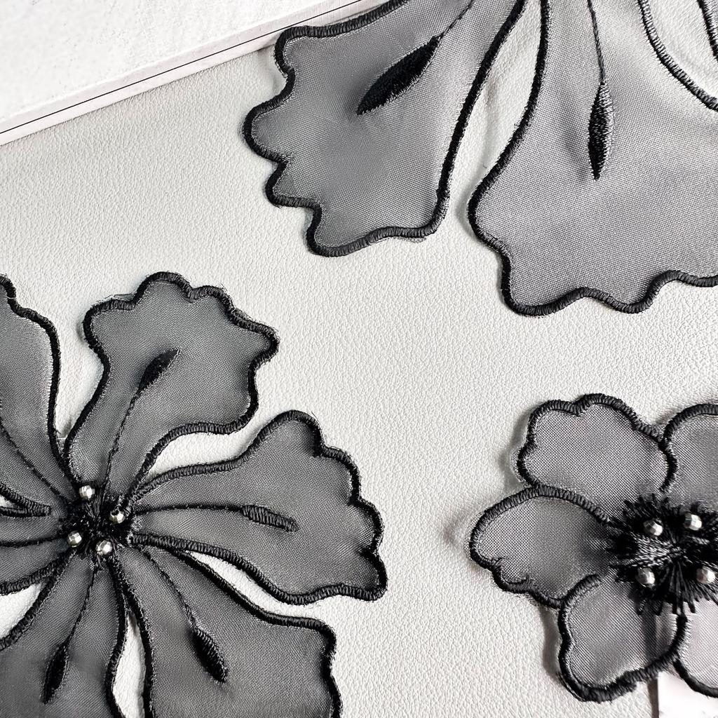 Black Organza Embroidery, Flower Embellishments, Flowers, Clothing, Bags, Dresses, Sweaters, Tops, Accessories, Fabric Patches