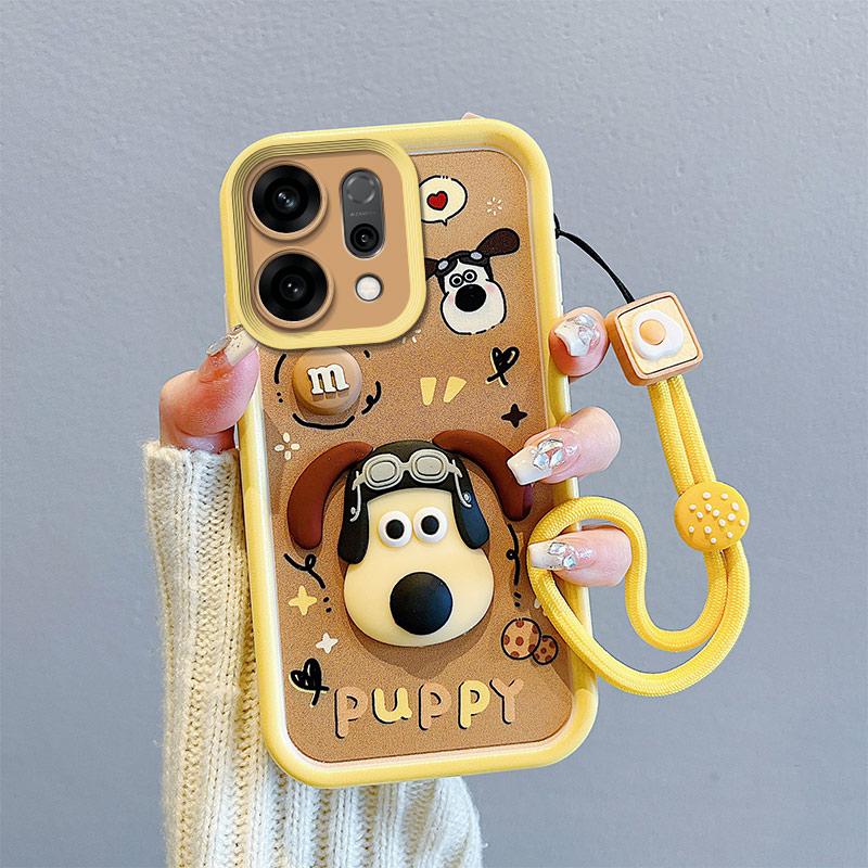 KEYSION Shockproof Case for OPPO Reno14 5G with Lanyard Soft Silicone Cute 3D Cartoon Doll Phone Cover for OPPO Reno 14 5G