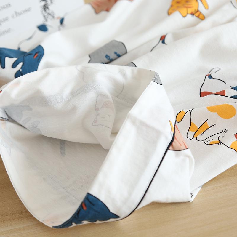 Summer Women’s Cute Japanese Cat Pajamas - Short Sleeve Cotton Cardigan & Shorts Set