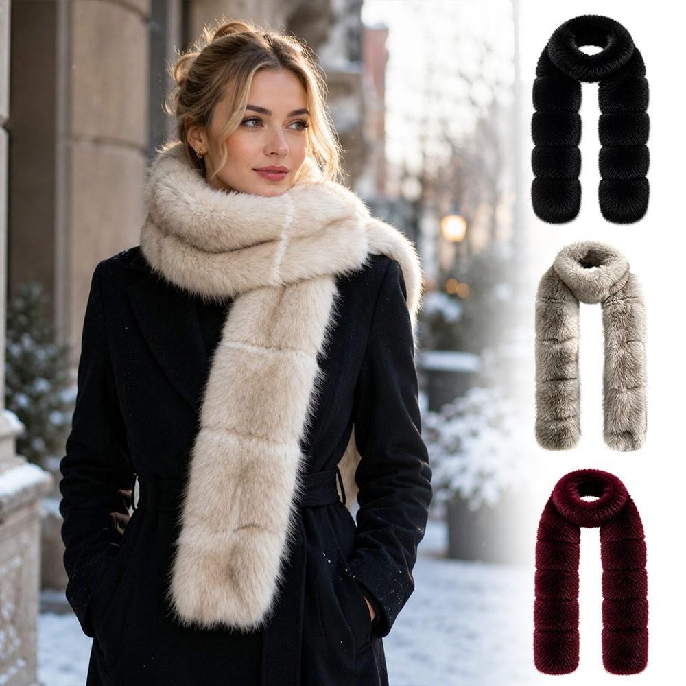 Faux Fox Fur Plush Scarf Double-sided Neck Scarf New Neck Warmer  Women Girl