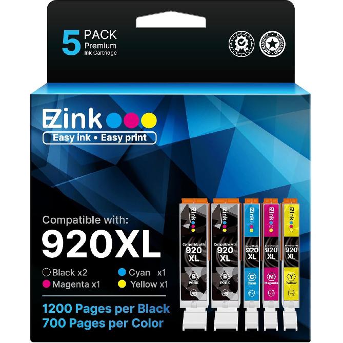 E-Z Ink Kompatible 920xl Blekkpatroner Kombipakke Erstatning for HP 920XL 920 for bruk med Officejet 6500 6500A 6000 7000 7500 7500A E709 Skriver