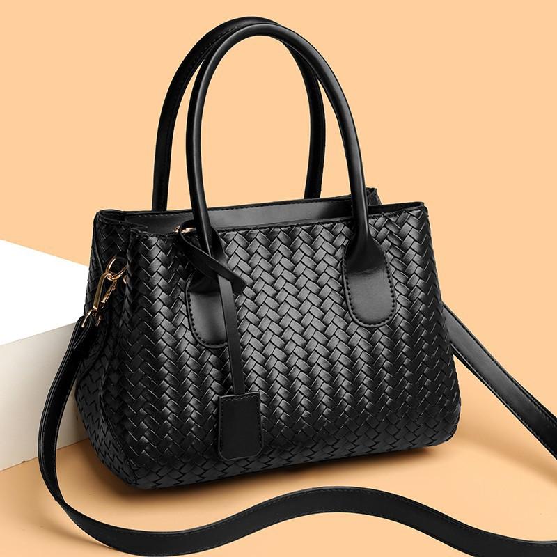 Damska torba na ramię crossbody z PU, pleciona, dużej pojemności