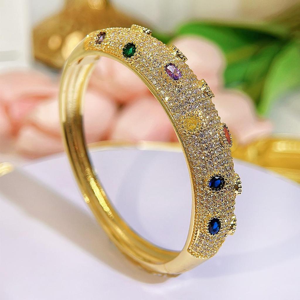 CMM High-quality Dubai Luxury Jewelry Set Retro Italian Hand-Brushed Craftsmanship Golden Inlaid Zircon Woman Bangle Ring Sets