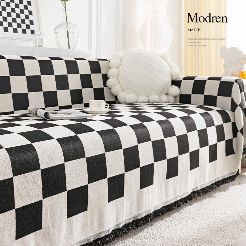 INS Style Sofa Cover Cloth Chess and Card Grid Sofa Cover Towel Simple Modern All-Inclusive Universal Sofa Cover Sofa Cover Towel
