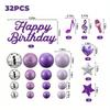 32pcs Kpop Purple Music Cake Toppers Disco Purple Ball Paper Popular Birthday Cake Decoration Music Singer Party Supplies Cool