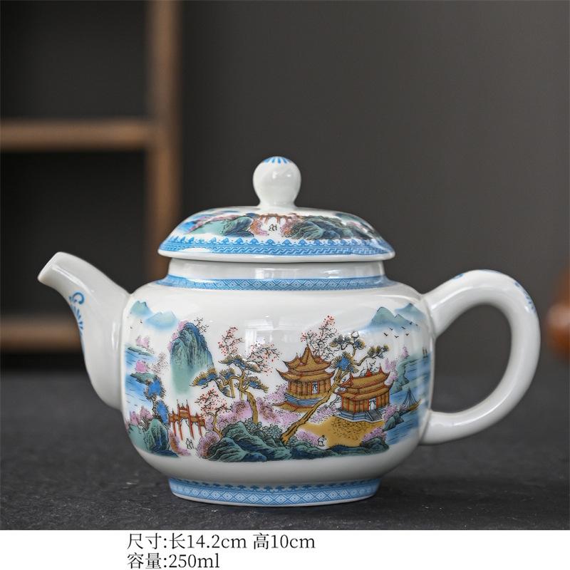 250ml Blue and White Porcelain Handmade Teapot Household Thousands of Miles Teapot Jingdezhen Pot Tea Making Kettle Teaset Gifts
