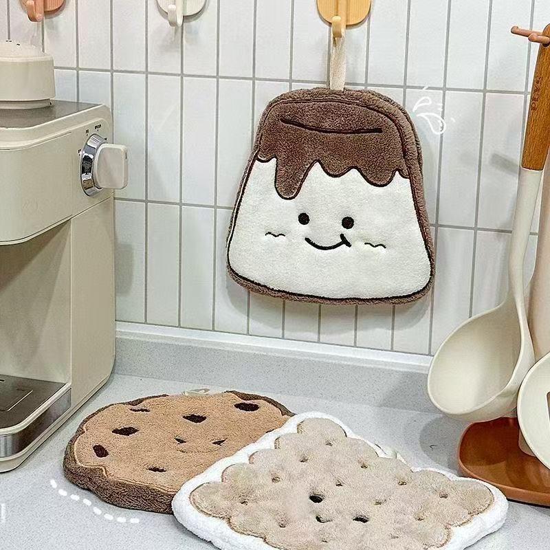 Cartoon Cookies Coral Fleece Hand Towel Bathroom Quick Drying Absorbent Hanging Towel Cleaning Wipe Handkerchief For Kitchen