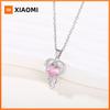 Huitan Temperament Sweet Bridal Wedding Necklace Heart Pink CZ Pendant Luxury Silver Color Aesthetic Love Jewelry for Women
