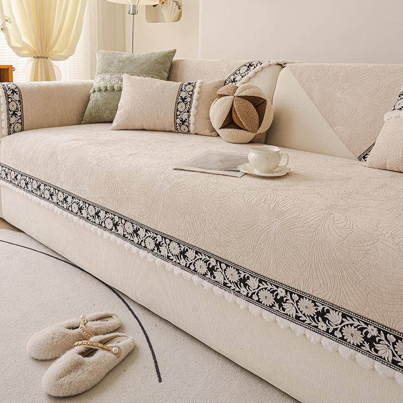 French Chenille Sofa Cushion, Universal Non-Slip In All Seasons, Living Room Seat Cushion, Solid Color, High-End Sofa Cover, Cloth Towel