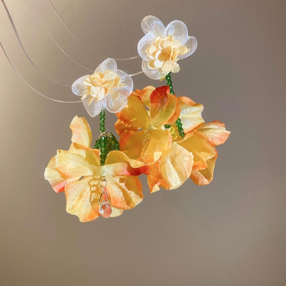 Beach Jewelry Simulated Flower Drop Earrings Silver Needle Vacation Style Earrings Wedding