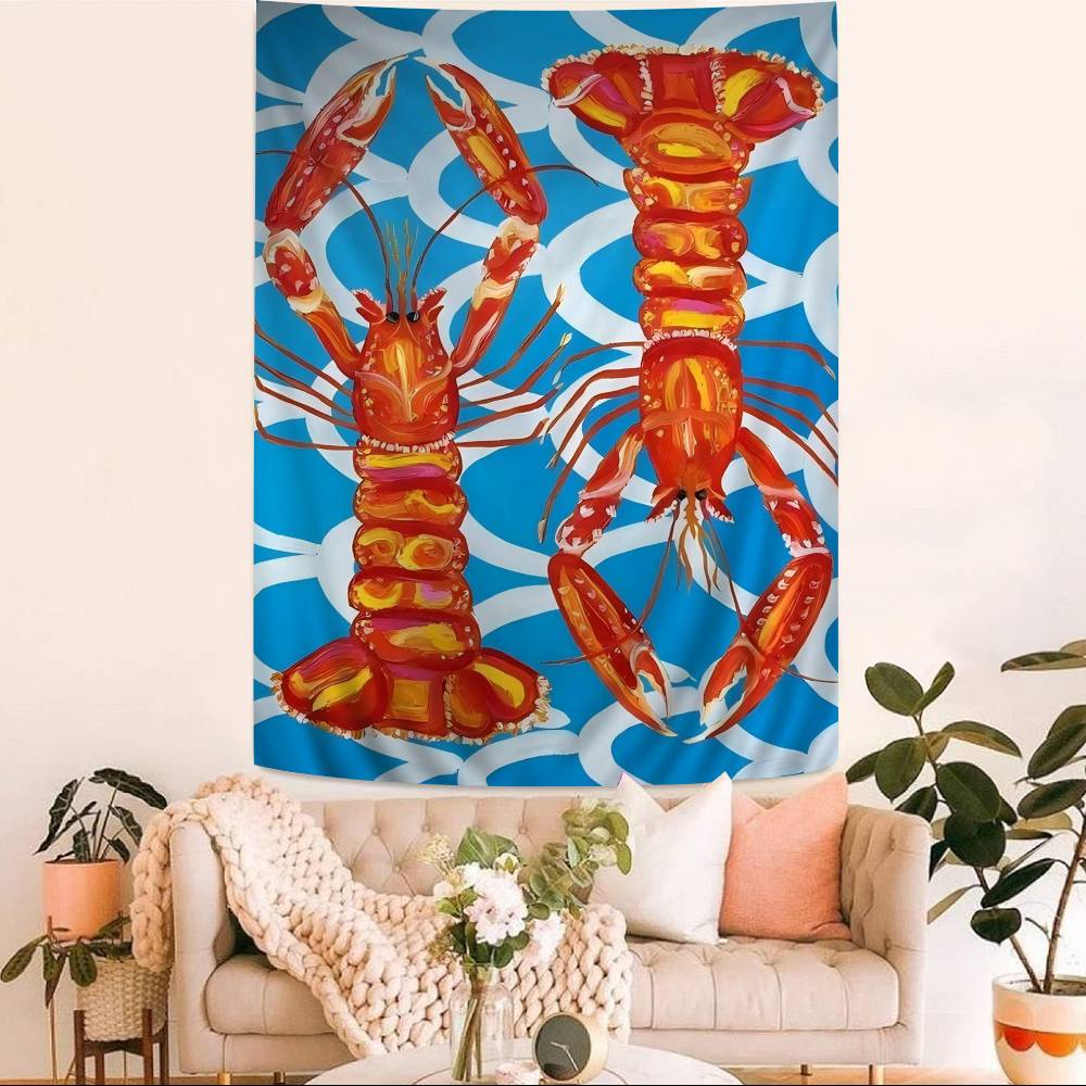 Colorful Sardine Lobster Fish Anime Tapestry Hanging Tarot Hippie Wall Rugs Dorm Wall Hanging Sheets