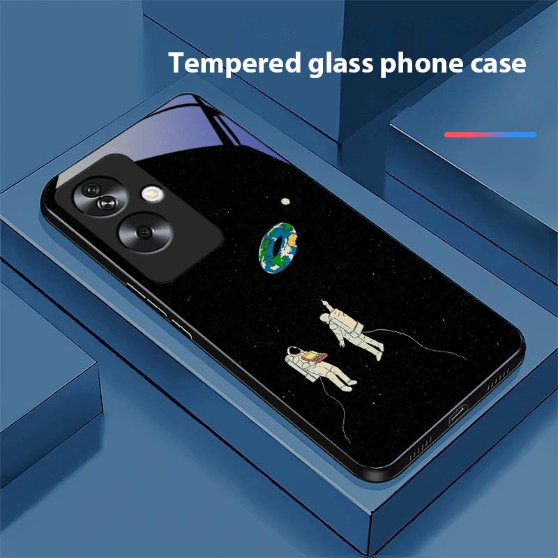 Space Astronaut For Oppo A79 5G 58 78 74 60 4G Reno 11F Realme GT 6 11 Note 50 10 C55 X2 Tempered Glass Black Phone Case