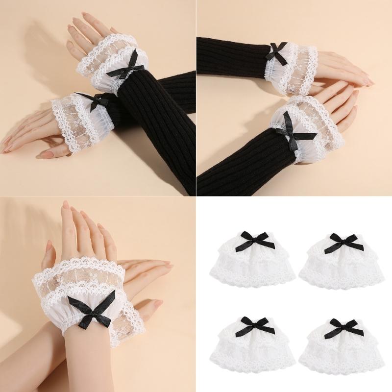 2 Pairs Quick Wear Detachable Lace Hand Sleeves for JK Uniform and Daily Use Comfortable Ruffled Floral Lace Wrist Cuffs
