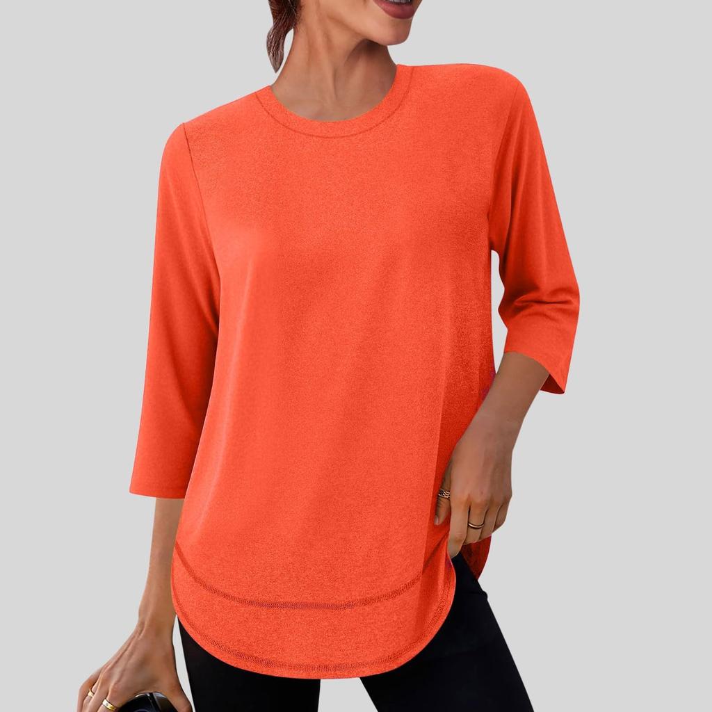 Women's Fashionable Casual Neck Colour Three-Quarter Sleeve T-Shirt Top