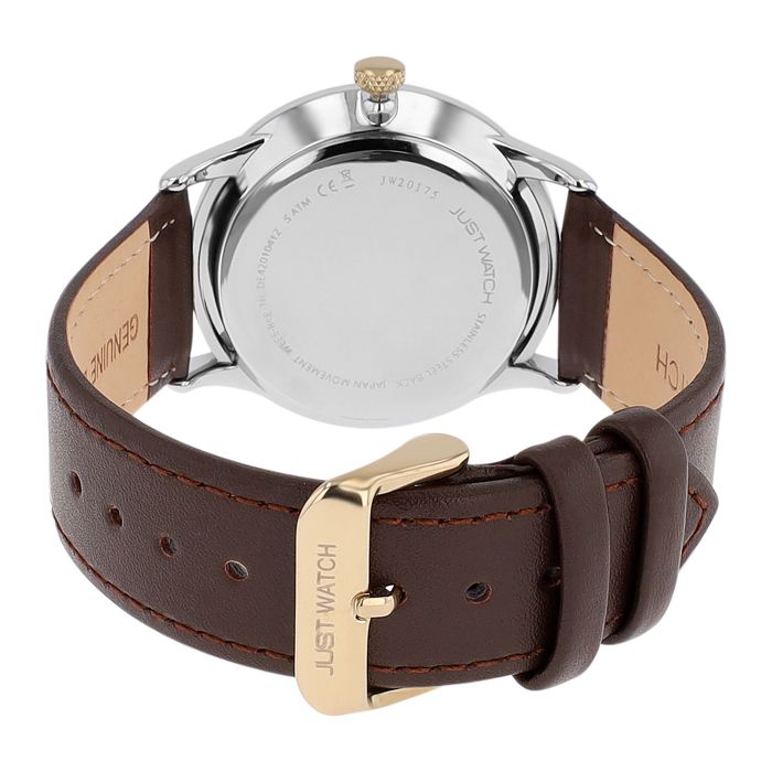 Montre homme - Malik - Cuir marron - Boîtier rond 41 mm doré - Étanchéité 5 ATM