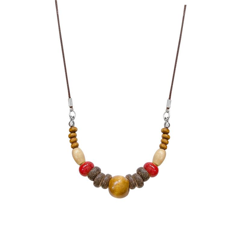 New Chinese retro wooden beaded necklace niche design sense national style fashion long sweater chain