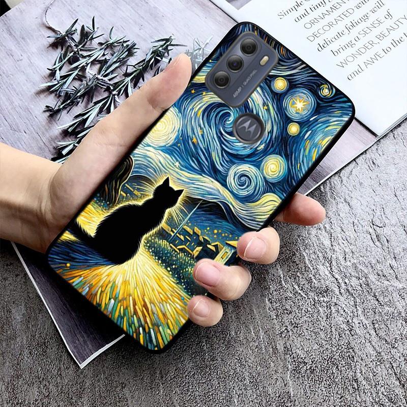 Handyhülle für Moto G86 G85 G75 G15 G05 G56 G72 G53 G54 G84 G60 G31 G32 G24 G 5G G Play Sternennacht van Gogh Katze