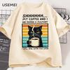 Funny Coffee Cat TShirt Summer Cotton Short Sleeve Cat Mama T Shirt Coffee Lover Tee Shirt Retro Cat T Shirt Unisexs Clothes