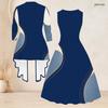 Women Plus Size Off White Printed Two Piece Set Sleeveless Round Neck Tie Waist Flare Dress And Long Sleeve Open Cardigan