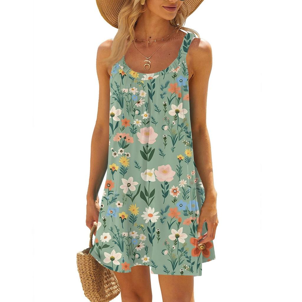 Abito da sole estivo da donna senza maniche con scollo a U, vestito canotta da spiaggia