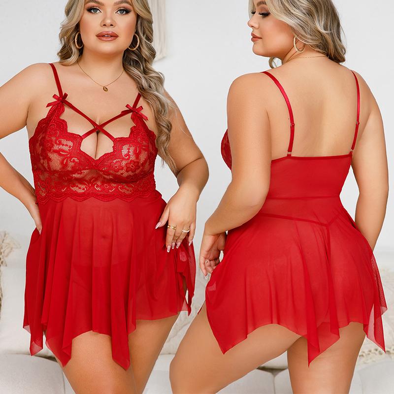 2-piece Set Of Oversized Transparent Sexy Nightgown Wine Red Hot Lingerie Night Dress Beautiful Pajamas With Thong Sex Babydooll